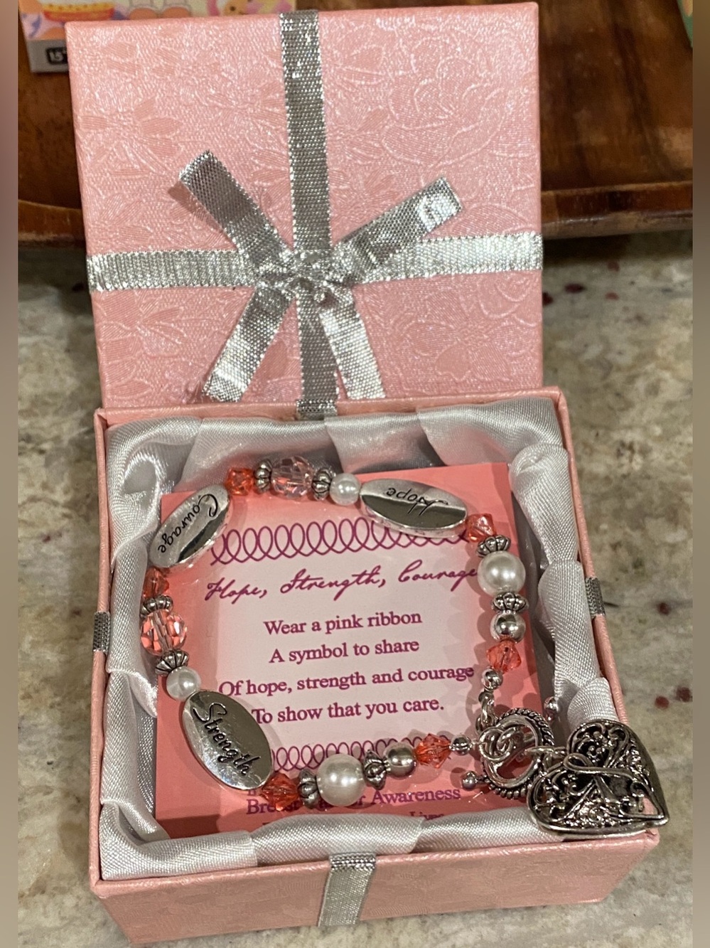Breast Cancer Awareness Pink Beaded Bracelet with Heart Charm